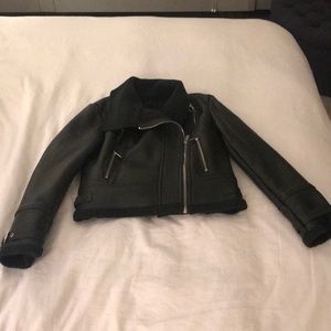 Hunter green leather biker jacket. Size medium.